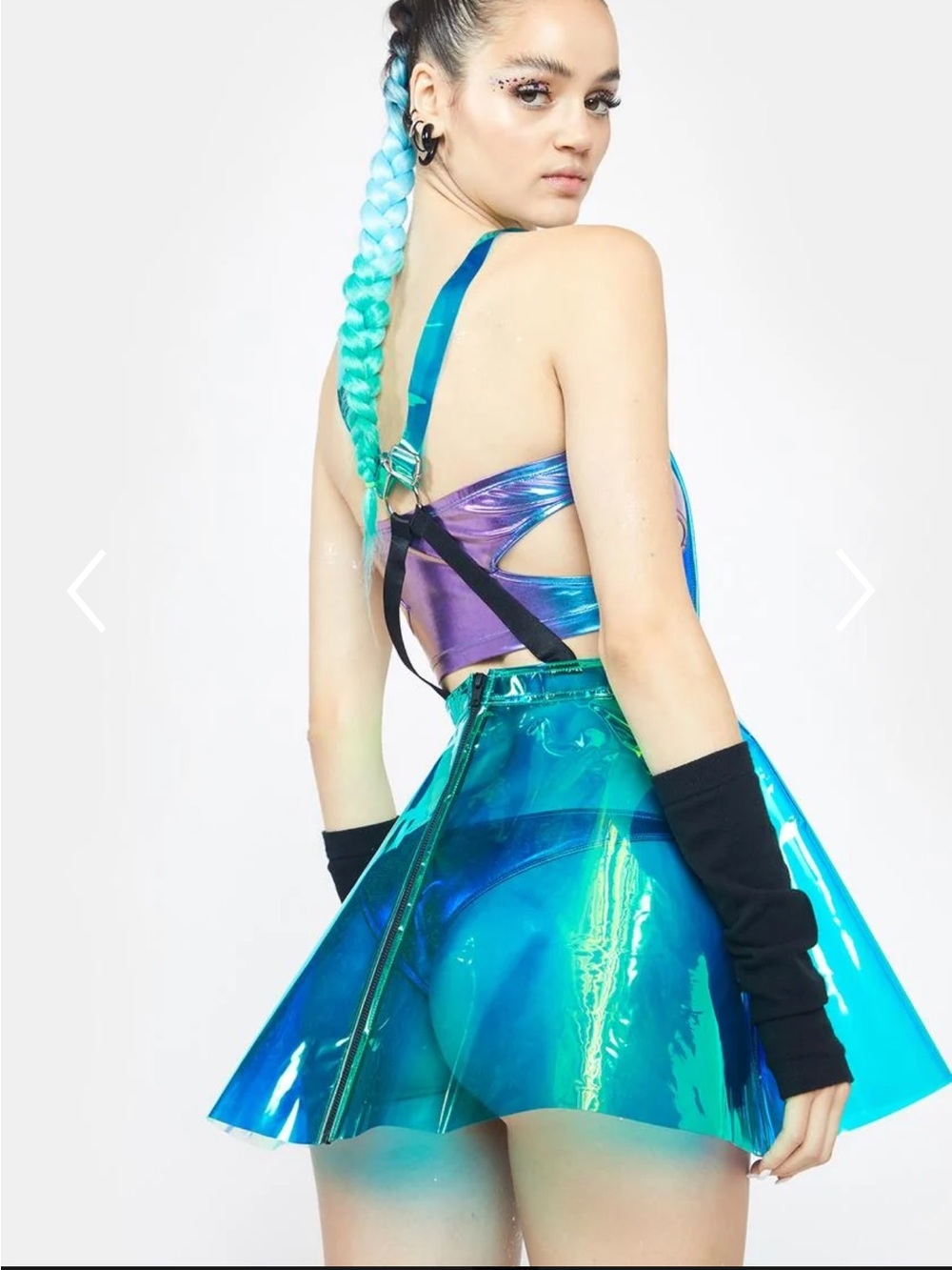 Dolls Kill Caleb Exx really old model RARE AQUA GURL HOLOGRAM OVERALL DRESS - Picture 5 of 6